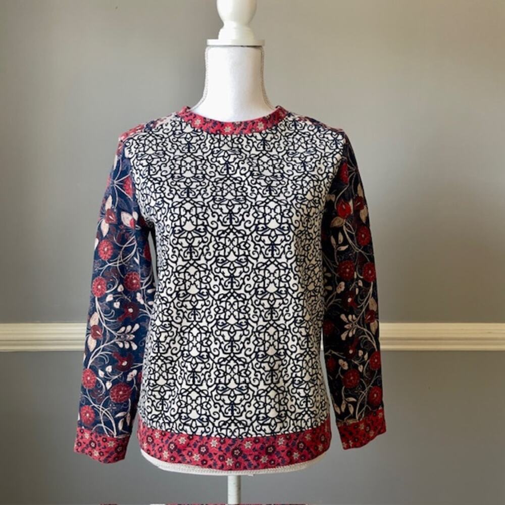 Tory Burch Mixed Print Sweatshirt Small Boho Medallion French Terry Top